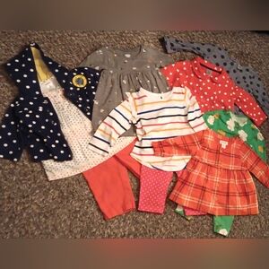 Baby Girl Clothes 6-12 Months Bright Colors Bundle Of 11 Items